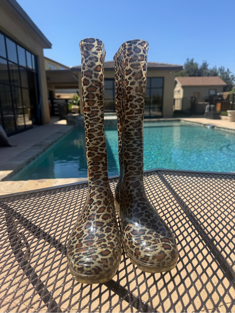 Leopard Print Jelly rain boots - Clear Overlay with Brown & Black Spots